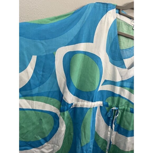 Casual Living Kimono Sleeve Tunic Shirt Women 0X/1X Blue And Green Coastal Wear - Picture 5 of 11